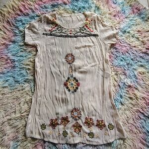 Cream Embellished Tunic with Peter Pan Collar